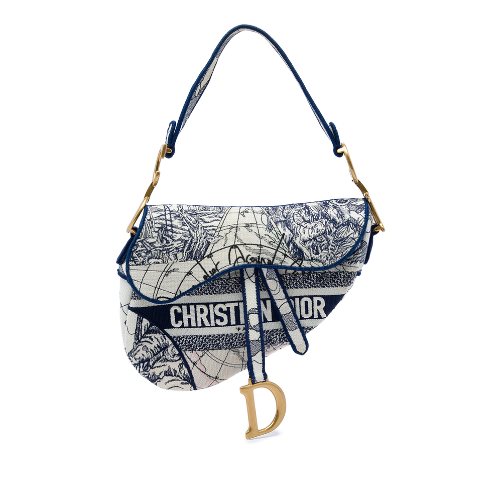 Pre-Loved Dior Canvas Embroidered Around the World Saddle Bag